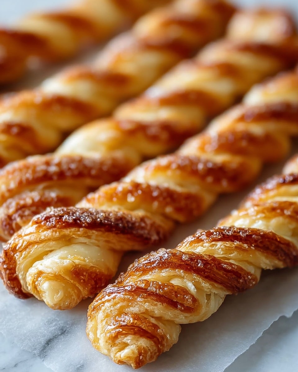 The image shows rows of golden-brown twisted pastries arranged closely together on a sheet of white parchment paper with a white marbled surface underneath. Each pastry has multiple layers of flaky dough visible, with a shiny glaze that gives them a slightly glossy look. The twists are lightly sprinkled with sugar and cinnamon, adding a speckled texture on the surface. The layers are tightly wrapped, and the pastries have a soft, puffy appearance with a crisp exterior. The focus is on the handful of pastries at the front, with the others softly blurred in the background, enhancing the depth. photo taken with an iphone --ar 4:5 --v 7