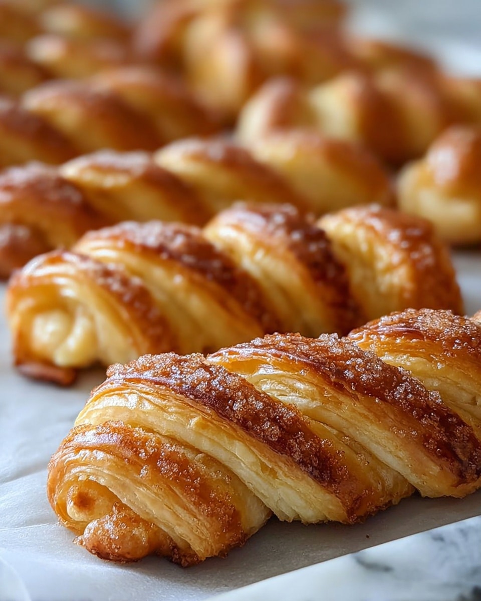 The image shows a stack of baked pastry sticks, each with a golden brown, crispy outer layer that has a rough, crunchy texture. The sticks are drizzled with a smooth white icing in diagonal lines and lightly dusted with powdered sugar, adding a soft white contrast. They are arranged in two stacks on a dark wooden board, placed on a white marbled surface. In the background, soft brown cinnamon sticks and blurred jars add a warm tone to the scene. photo taken with an iphone --ar 4:5 --v 7
