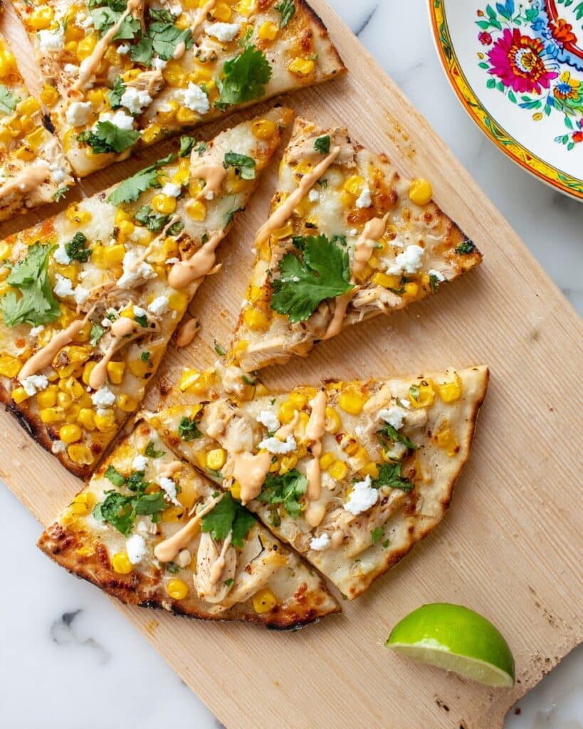 Mexican Chicken Flatbread with Elote Sauce Recipe