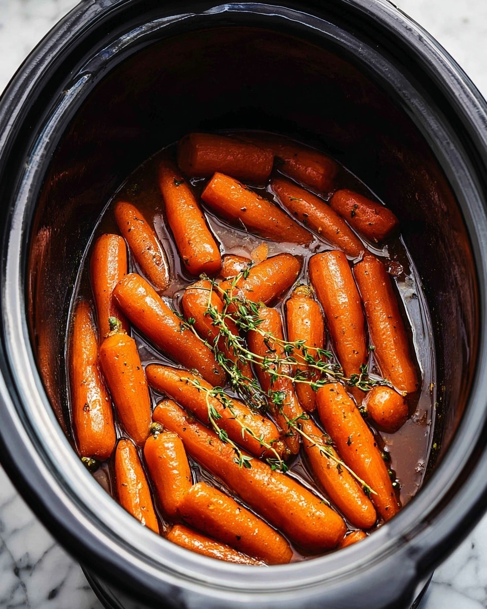 Inside a black slow cooker, there is one layer filled with small, shiny, cooked carrots that have a rich orange color and a slightly glossy texture. The carrots are packed close together, filling the cooker evenly from side to side. Around the cooker on a white marbled surface, there are two white bowls with gold rims, each containing a few more cooked orange carrots that have a similar shiny look. The scene is softly lit, showing the warm tones of the carrots and the smooth, dark interior of the cooker. photo taken with an iphone --ar 4:5 --v 7