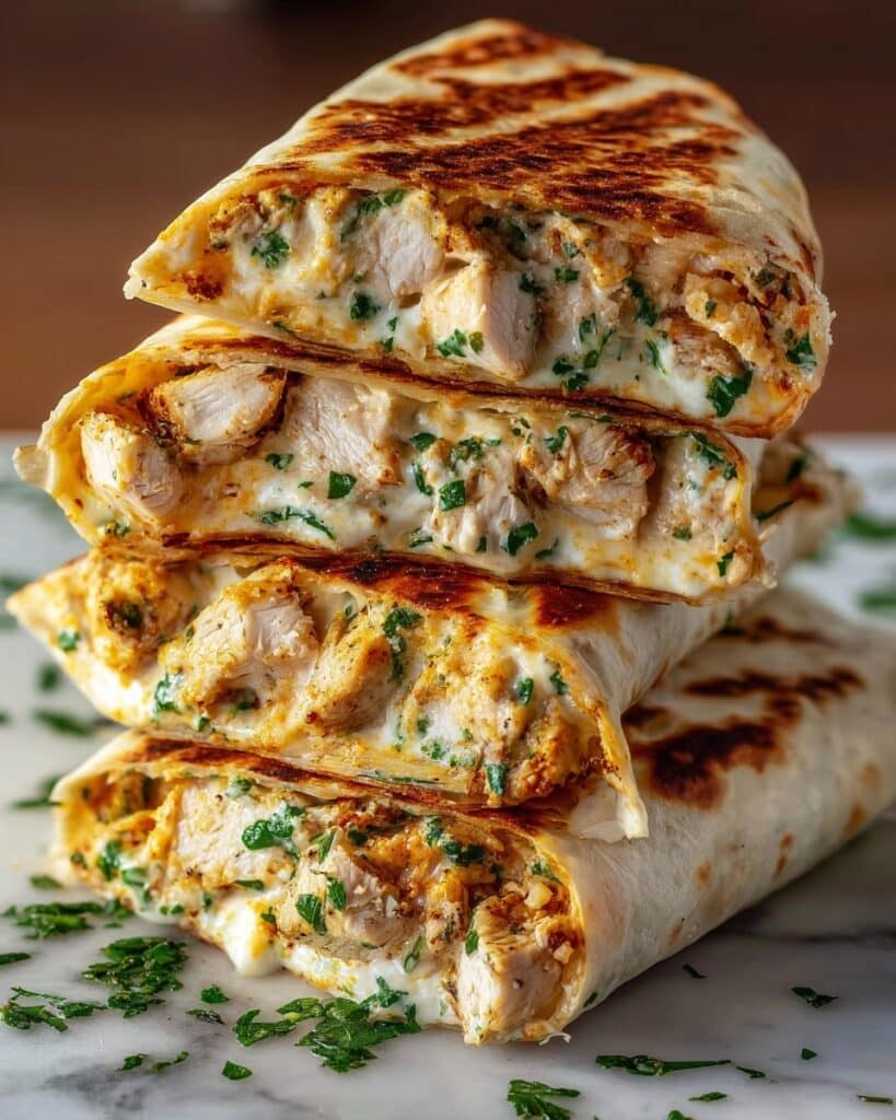 Ooey-Gooey Cheesy Garlic Chicken Wraps Recipe