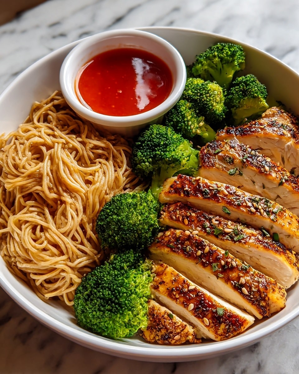 Spicy Garlic Chicken and Broccoli Noodle Bowls Recipe - Recipe Image