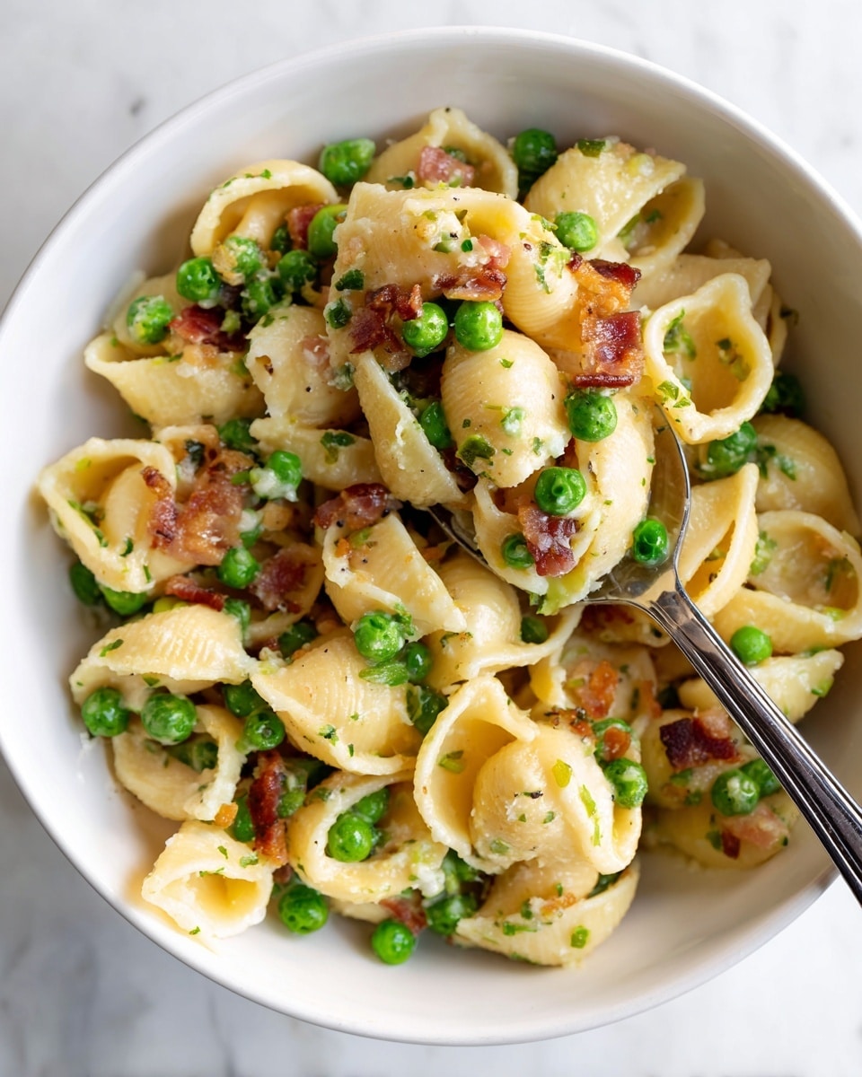 Creamy Pasta Salad with Bacon, Peas, and Parmesan Recipe - Recipe Image
