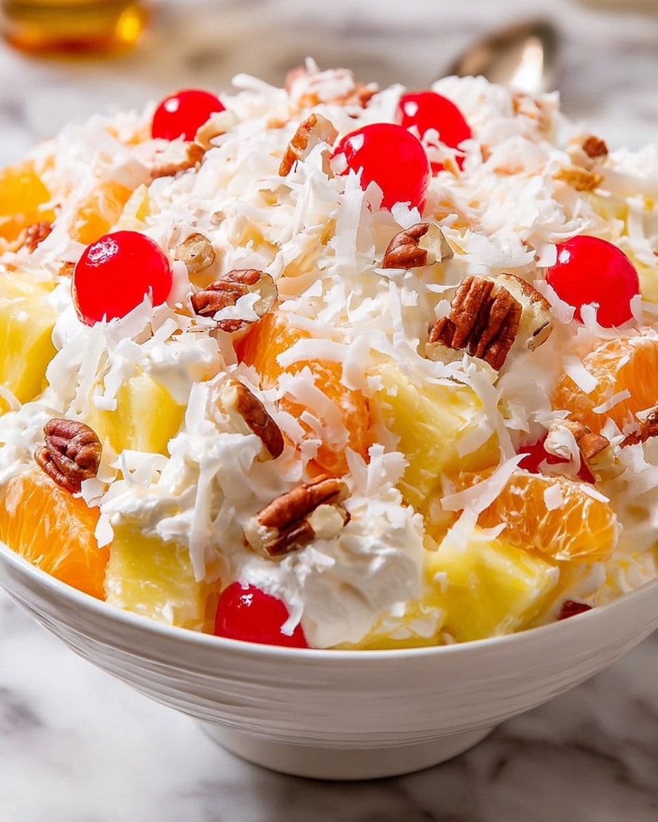 Creamy Ambrosia Salad with Mini Marshmallows and Fresh Fruit Recipe - Recipe Image
