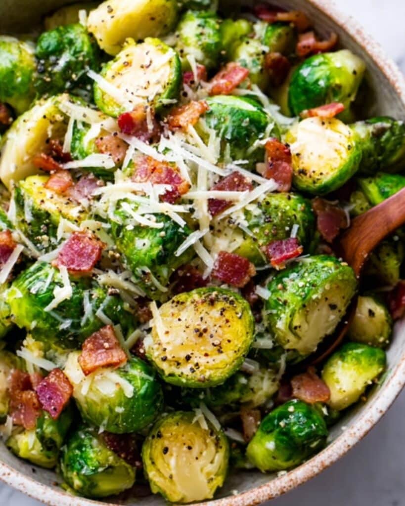 Brussels Sprouts Bacon Pesto Pasta Recipe
