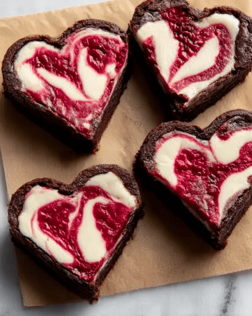 Heart-Shaped Brownies with Raspberry Swirl and Cheesecake Recipe