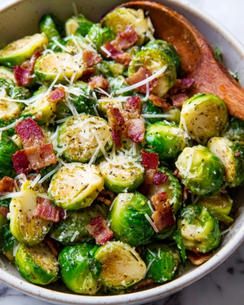 Brussels Sprouts Bacon Pesto Pasta Recipe - Recipe Image