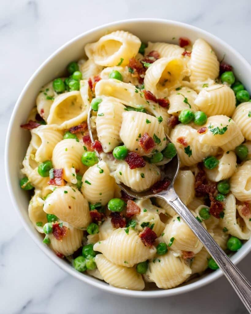 Creamy Pasta Salad with Bacon, Peas, and Parmesan Recipe