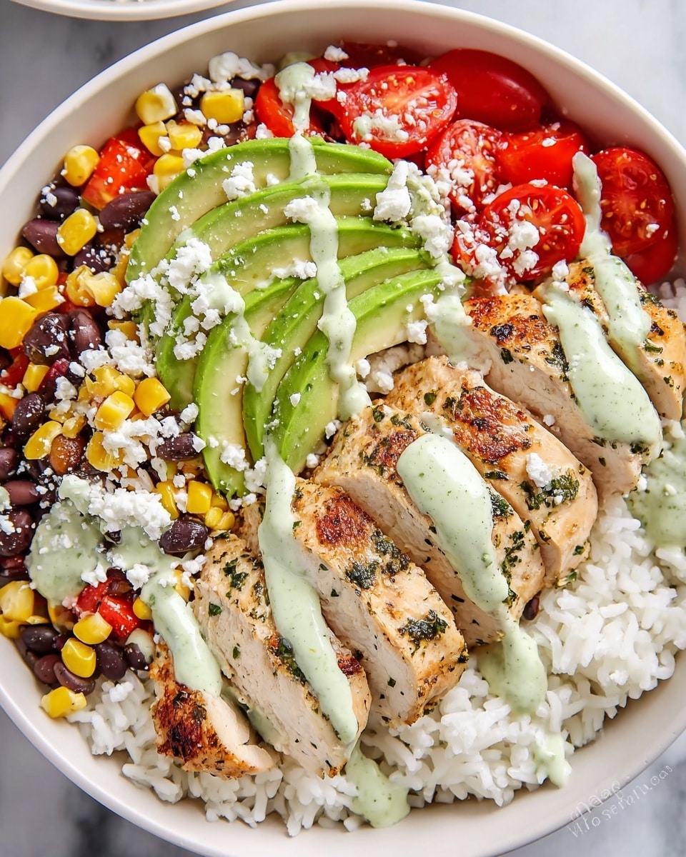 Baja Chicken Bowls with Cilantro Lime Rice and Creamy Cilantro Sauce Recipe - Recipe Image