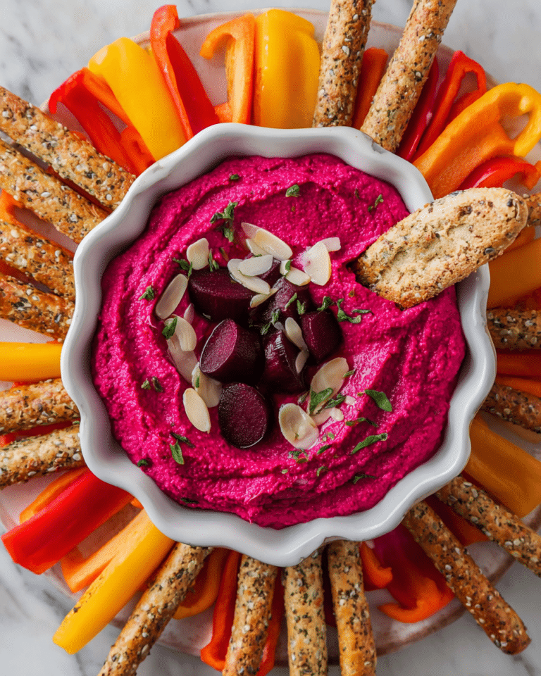 Fresh Beet Hummus with Feta and Slivered Almonds Recipe