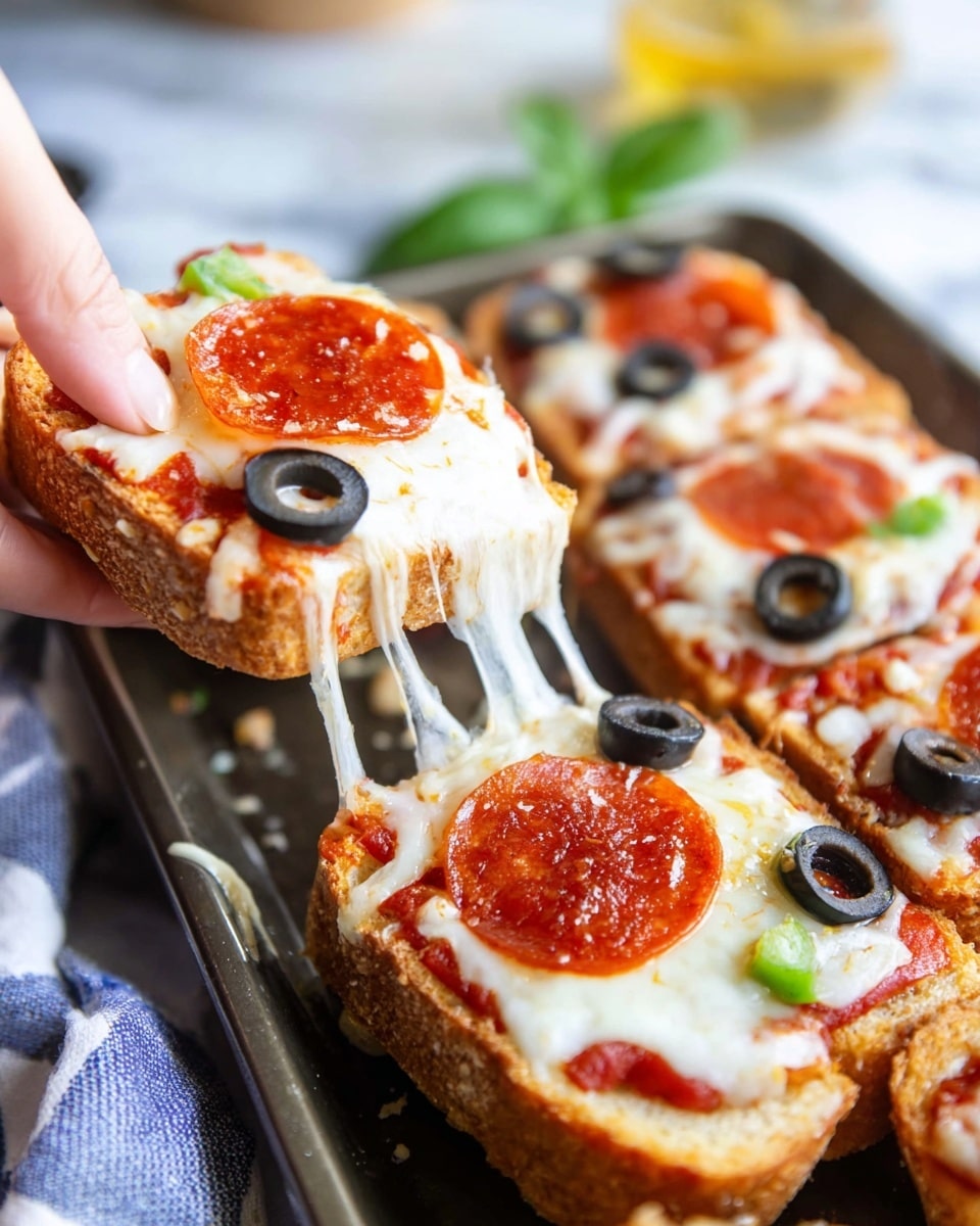 Garlic Bread Pizza with Pepperoni and Vegetables Recipe - Recipe Image