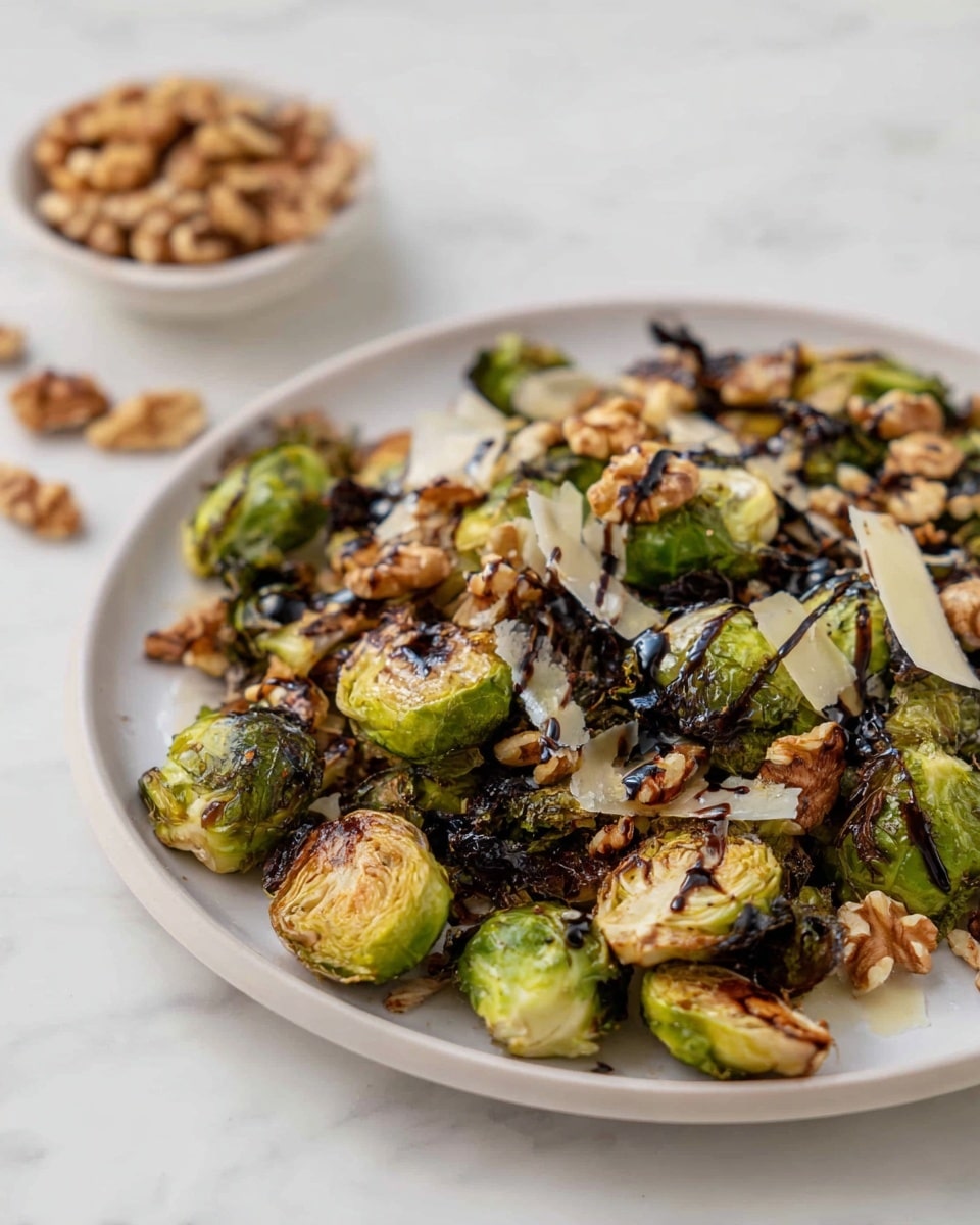 Air Fryer Brussels Sprouts with Balsamic Glaze and Toasted Walnuts Recipe - Recipe Image