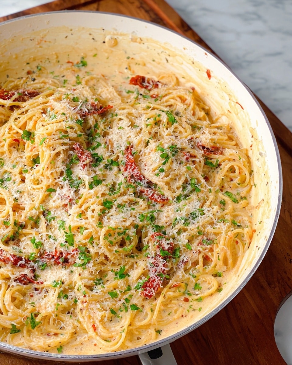 One Pan Creamy Sun-Dried Tomato Pasta Recipe - Recipe Image
